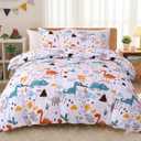 JSD Dinosaur Kids Duvet Cover Set Full Size, 3 Piece Soft Printed Microfiber Bedding Comforter Cover with Pillow Shams Zipper Closure, Comforter Not Included
