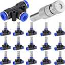 30 Pcs Brass Misting Nozzles Mister Replacement Nozzles with Filter Mesh & 1/4" Water Misting Nozzle Tees Kit, 0.012"/0.3mm Orifice Misting System Heads Sprayer for Outdoor Cooling System
