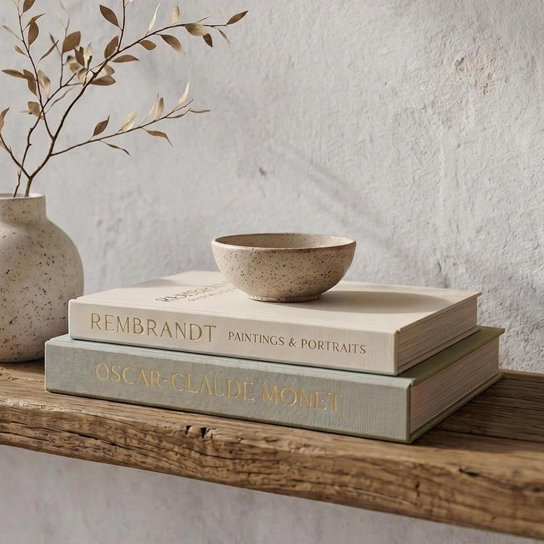 ZICOTO Set of 2 Beautiful Decorative Linen Books - Aesthetic Faux/Fake Books for Modern Home Decoration on Coffee Table, Bookshelf or Mantel - Stylish Keepsake Box and Photo Storage Solution