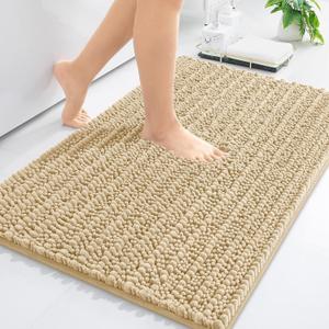 Arotive Luxury Chenille Bathroom Rug Mat, Extra Soft Thick Absorbent Shaggy Bath Rugs, Non-Slip Machine Wash Dry, Plush Bath Mats for Bathroom, Shower and Tub, 30x20, Beige