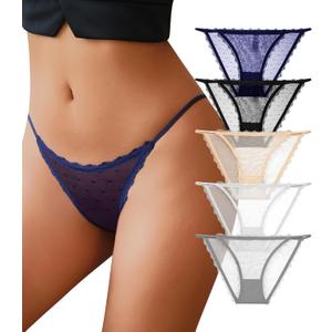 J-pone Sexy Underwear for Women String Bikini Underwear for Women High Cut Breathable Hipster Cheeky Lace Panties 5Pack (Large)
