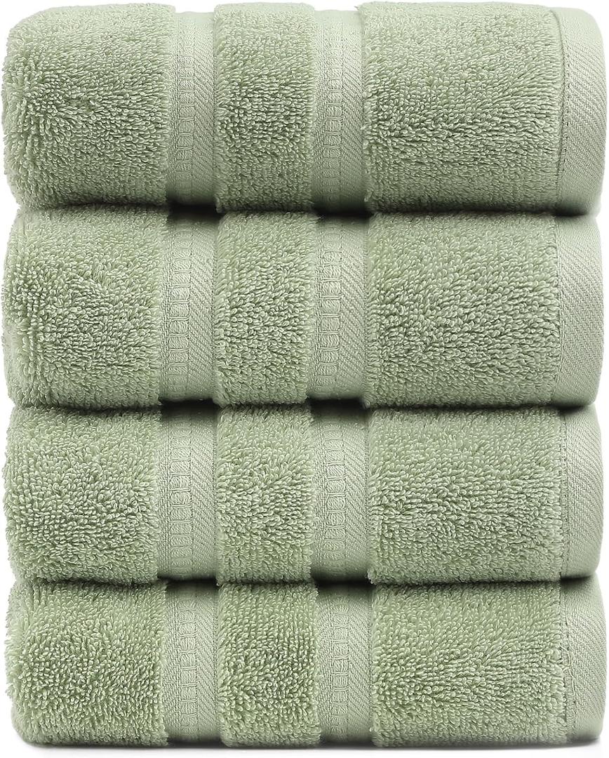 Simple&Opulence 4 Pcs Premium Hand Towels 16"x28", 600 GSM 100% Ring Spun Cotton, Highly Absorbent, Ultra-Plush & Durable Towels Set for Bathroom, Gym, Spa, Shower, Hotel (Sage Green)