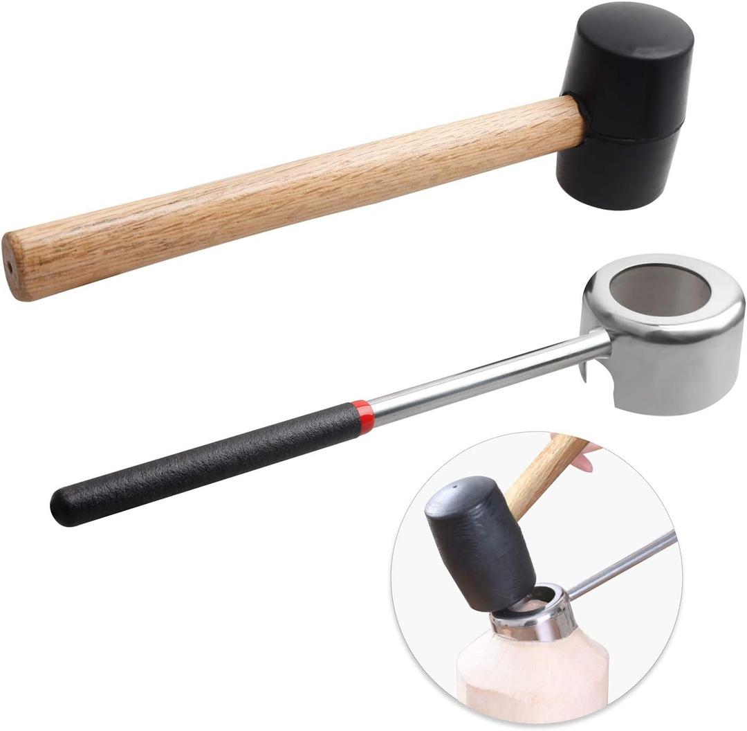 Coconut Opener Tools with Hammer, Super Safe & Easy to Open Young Coconuts Tool, Food Grade Stainless Steel Coconut Opener Set, Rubber Mallet with Handle (Black)