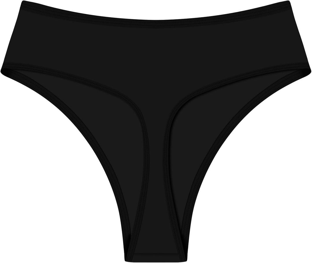 Womens High Waisted Thong Bikini Bottoms Swimsuit Bottoms High Cut Rave Bottoms (Medium, Black)