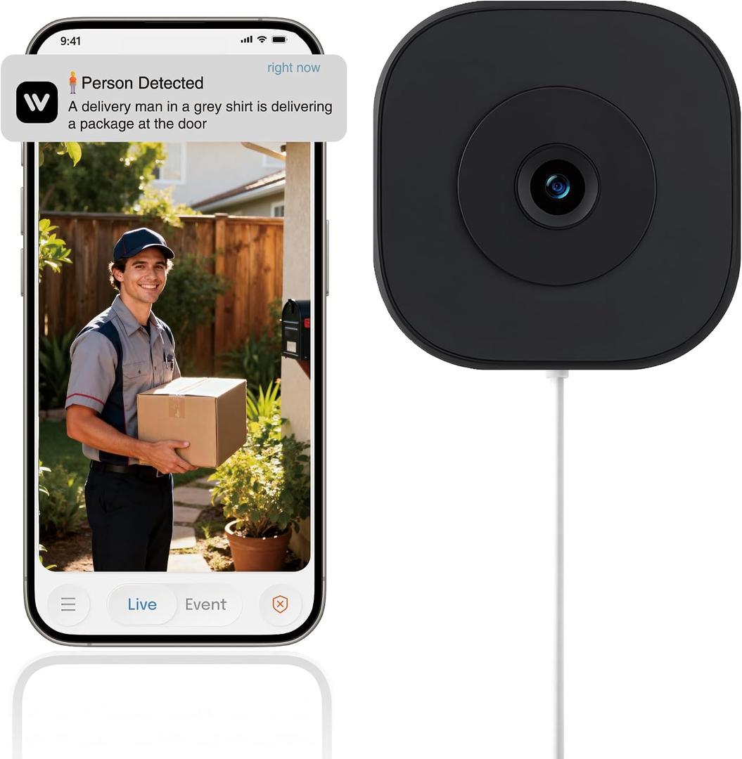 2K Window Camera, 2.4G WiFi, Window Security Camera for Home, Full Color Night Vision, AI Person/Vehicle/Pet Detection, 911 Emergency, US Based Cloud, 24/7 Recording, Easy & Quick Install