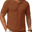 Cotrasen Mens Short Sleeve Knit Polo Shirts Regular Fit Collared T-Shirts Casual Lightweight Golf Polo (Brown, XXL)