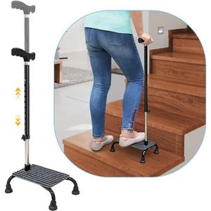 Stair Climbing Cane Half Step Stair Walker Aid Devices Stairway Lift for Elderly Seniors Assist Helper Adjustable 4 Pronged Quad Base Balance Stability Walking Sticks, 11.5*8*38.5"