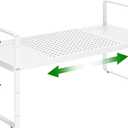 Expandable Kitchen Cabinet Shelf Organizer Rack Heavy Duty Metal Spice Rack Stackable Kitchen Counter Storage Shelf for Cabinet Pantry Bathroom (White- 16.5"-27" L x 8" W x 9.6" H - 1Pack)