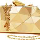 Women Lattice Pattern Metal Evening Clutch Bag,Geometric Evening Clutch Purse Handbag With Chain Strap (Small, Gold)