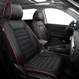 FREESOO for Honda CRV Seat Covers 20232026 Full Set, Custom Fit, 4Layer Waterproof, Breathable Faux Leather, Durable Car Seat Protector for EX/EXL/LX/Sport/Sport Touring/TrailSport (BlackRed)