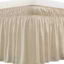MEILA Wrap Around Bed Skirt Three Fabric Sides Elastic Dust Ruffled 16 Inch Tailored Drop,Easy to Install Fade Resistant-Beige, Queen/King