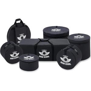 Drum Bags Set 7-pcs, Drum Soft Carrying Cases Set Thick Padded for 10" / 12" Tom, 14" Snare, 16" Floor Tom, 22'' * 18'' Bass, 22" Cymbal, Hardware Bag, Heavy Duty, Durable (Fusion 16)