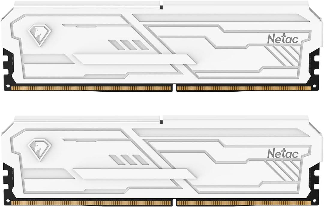 Netac DDR4 DRAM 32GB Kit16GBx2 C16 3200MHz XMP 2.0 Dual Channel RAM (PC4-25600) 1.35V 288-Pin Upgraded Aluminum Heat Sink Ideal for Gaming Computer Upgrade - Shadow III White