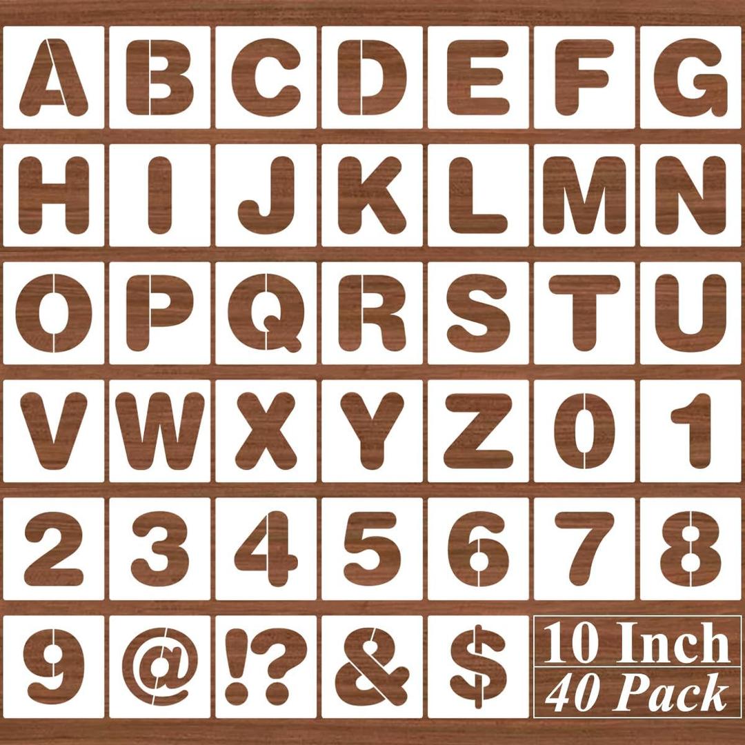 10 Inch Alphabet Letter Stencils - 40 Pack Letter Number Stencil Templates with Signs for Painting on Wood, Reusable Calligraphy Letters Stencils for Chalkboard Fabric Wood Signs
