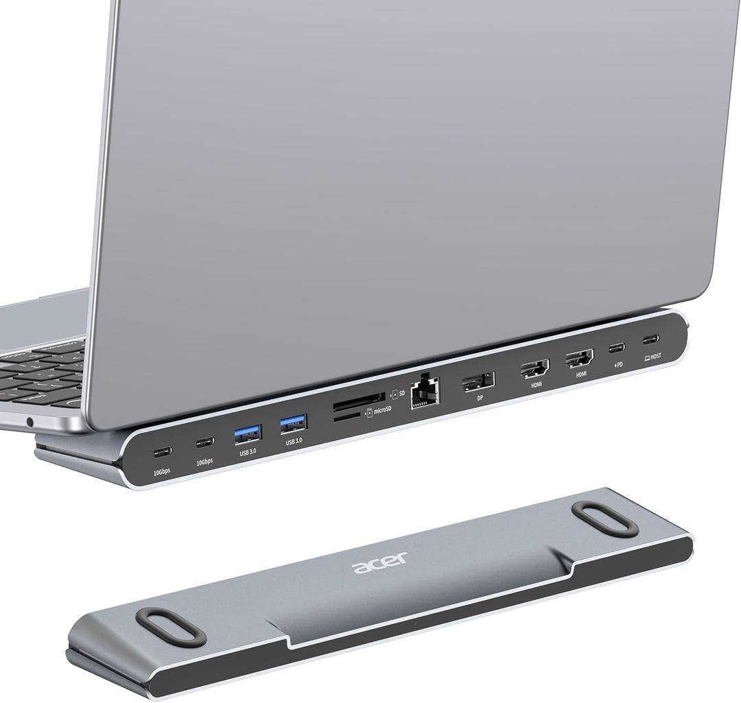 Acer Docking Station 3 Monitors, 11-in-1 Laptop Docking Station Stand with DP 8K + Dual HDMI 4K@60Hz, Ethernet, 10Gbps Data, 100W PD, SD/TF, USB C Dock with Detachable Cable for Acer/Dell/Mac/HP