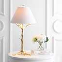 JONATHAN Y 33.5" Gold Leaf Resin LED Table Lamp, Glam Transitional Nature-Inspired Design for Living Room Bedroom Nightstand, White Linen Shade, LED Bulb Included, UL Listed JYL3069A
