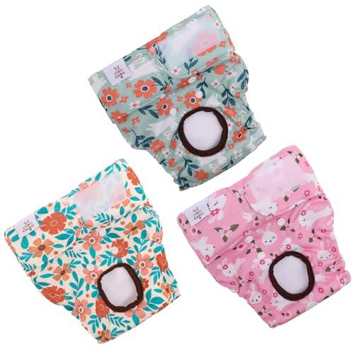 CuteBone Dog Diapers Female Washable Small Medium Large 3 Pack Reusable Doggie Diapers Puppy Period Pants for Doggy Heat Cycle Peeing