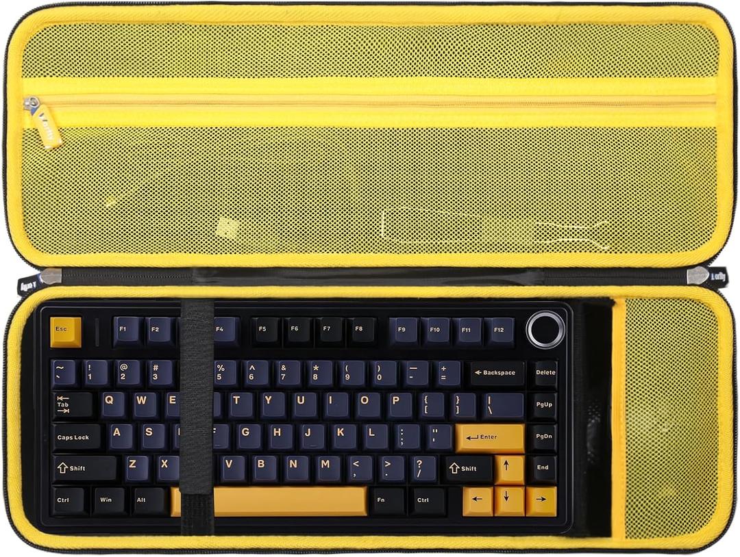 F75 Keyboard Case for Aula F75 Pro/F 75 / MAX for LEOBOG Nova75 Wireless Mechanical Keyboard, Travel Bag Compatible with Aula 75% Hot Swappable Custom Keyboard (Black & Yellow)