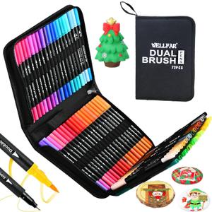 72 ColorsAdult Coloring Book Markers No Bleed  Dual Felt Tip (Fine & Brush) Art Markers for Teens/Kids  Gel Acrylic Paint Pens Set for Sketching, Drawing, Rock Painting, Journaling, Non Bleeding.