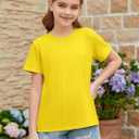 ZDC Girls Short Sleeve Shirts Crewneck T Shirts Kids Summer Tops Basic Tees 5-14 Years (Yellow)