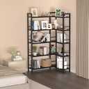 5-Shelf Corner Bookshelf, Large Open Shelf Bookcase,Black Metal Frame, L-Shaped Storage Rack with Cross Braces for Living Room Home Office