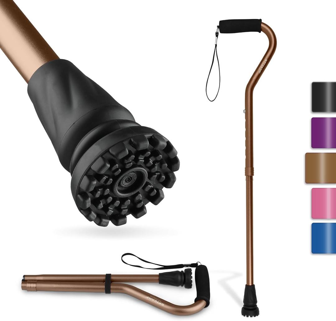 GPTCAMP Walking Cane and Walking Stick for Men Women,Lightweight Folding Canes with Offset Soft Cushioned Handle,Adjustable & Collapsible,Mobility & Leg Surgery Recovery (Brown)