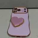 Compatible with Cute iPhone 17 Pro Max case 6.9'', Purple Wave Frame Shape Phone Case with Love-Heart Kickstand Raised Camera Protection Luxury Plating Shockproof TPU Protective Cover for Women Girls