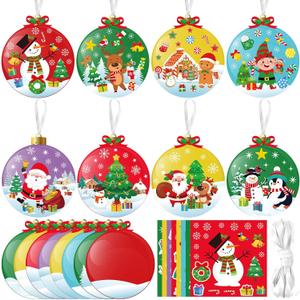48 Pcs Christmas Craft Kits for Kids DIY Christmas Ornament Kit Make Your Own Xmas Arts and Crafts Xmas Decor with Stickers for Holiday Class Home Party Favors Supplies(Ball)