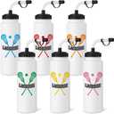6 Pack Lacrosse Water Bottle with Long Straw 1 Liter Easy-Squeeze Sports Bottles BPA-Free Reusable Lacrosse Gifts Accessories Stuff for Men Women Player Lover Team