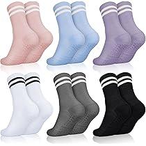 ZXPEPE Pilates Crew Socks for Women Non Slip Grip Sticky Anti Skid Socks for Yoga Barre Home Hospital Workout Daily Wear, One Size
