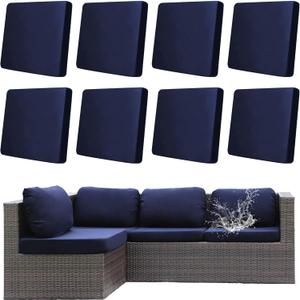 8Pcs Outdoor Cushion Covers, Patio Cushion Covers,Stretch Elastic Slipcovers, Replacement Washable & Reusable Furniture Protector for Patio Couch (Navy Blue,Cover Only) (8Pcs-Solid color)