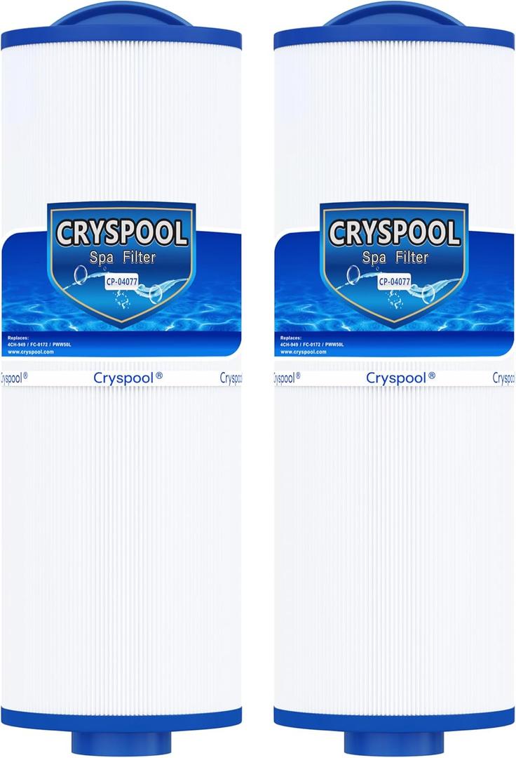 Cryspool 04077 Compatible with Cal Spa Filters, 4CH-949, PWW50L, FC-0172, Rising Dragon, Dynasty Spas, 50 Sq. Ft Hot Tub Replacement Filter Cartridge, 2 Pack