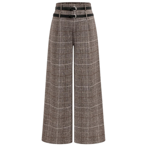 SOLY HUX Women's Plus Size Dress Pants Plaid Wide Leg High Waisted Work Office Tailored Pants with Belt, Size 3XL