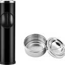 Anfrere Standing Ashtray Outdoor for Patio, Large & Tall Outside Ash Tray for Cigarette Butt Receptacle Disposal, Commercial Metal Smokers Cigar Ash Tray Container with Lid and Trash Can, D01BK (Black)