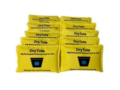 DryTote Rechargeable Desiccant Pack (10 Pack), Ultimate Moisture Absorption, Color Change Indicator, Safe Storage Protection, Large Capacity 200 Gallons, 100g, Yellow