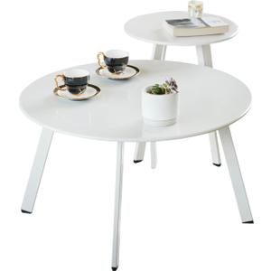 Meluvici Outdoor Patio Coffee Table Set of 2, Weather Resistant End Table, Round Nesting Tables for Living Room Balcony Office, White