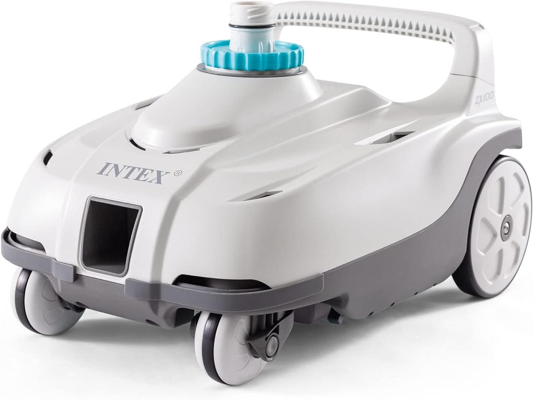 INTEX 28006E ZX100 Pressure-Side Above Ground Automatic Pool Cleaner: For Bigger Pools  Cleans Pool Floor  Removes Debris  Removable Filter Tray  21ft Tangle Free Hose (1600-3500 gal/h Pump Flow Rate Required)