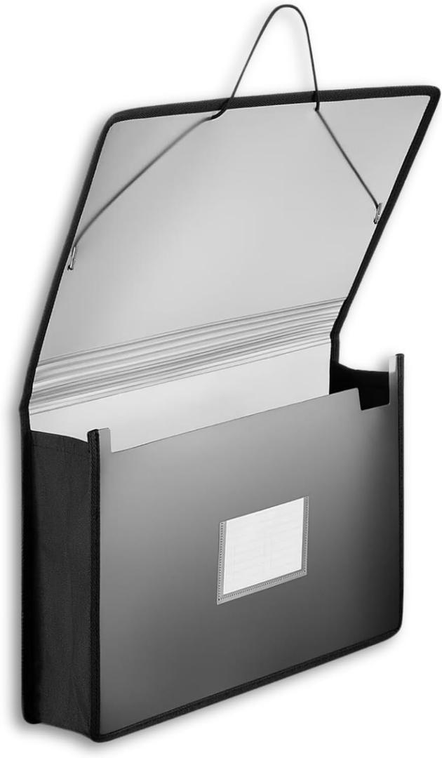 1InTheOffice Plastic Expanding File Wallet, Plastic Envelopes with Elastic Closure, 3.5" Expansion, Legal Size, Black, 1 Pack