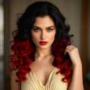 Sallcks Ombre Black Red Wig Long Wavy Wig for Women Side Part Synthetic Wig for Daily Party Costume Halloween