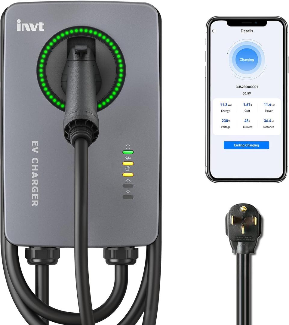 invt Level 2 EV Charger - 40 Amp EV Charger Level 2, NEMA 14-50 EVSE J1772 Charger, WiFi Ethernet Enabled, Indoor/Outdoor EV Chargers for Home Level 2, 240V Electric Car Charger Level 2 w/ 24' Cable
