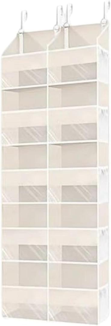 Over The Door Organizer Hanging Storage Shelves 10 Pocket Non-Woven Fabric Wall Mount for Bedroom Bathroom Kitchen (Beige 10 Grids)