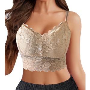 Lace Bralette for Women Sexy Bralette V Neck Camisoles Y2k Tank Going Out Slim Cami Crop Top (M)