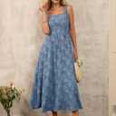 BerryGo Womens Summer Wedding Guest Dresses Casual Sleeveless Square Neck Boho Flowy Formal Vacation Beach Maxi Sundress (Blue, M)