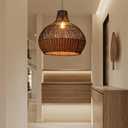 Arturesthome Rattan Pendant Lights, Wicker Chandelier Boho Basket Lighting Fixtures, Natural Woven Hanging Lamp for Kitchen Island Dining Room Black, 15.74"x15.74"