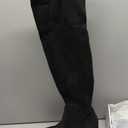 Shoe'N Tale Women Stretch Suede Chunky Heel Thigh High Over The Knee Boots(6.5, Black-Mid Heel)