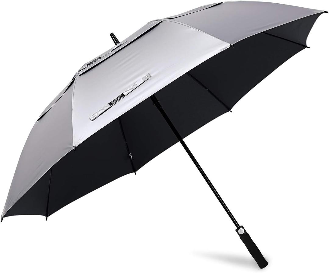 G4Free Inch UV Protection Golf Umbrella Oversized Sun Umbrella | UPF 50+, Auto Open, Vented Double Canopy, Extra Large Coverage, Heavy Duty, Windproof Stick Umbrella, Silver/Black, 68in