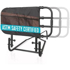 Stander EZ Adjust Bed Rail, Adjustable Senior Bedrail and Safety Assist Railing for Elderly Adults with Organizer Pouch, ASTM Safety Approved Guard-Rail, Black