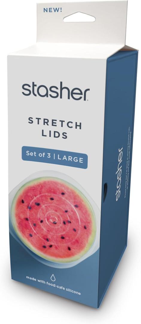 Stasher Premium Reusable Silicone Stretch Lids 3-Pack Box - Large, Clear, 9 Lids, Airtight Seal, Food Container Covers, BPA Free, Leak-free, Dishwasher Safe, Microwave Safe, Eco-Friendly