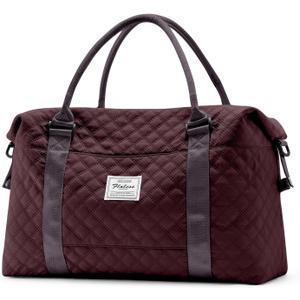Travel Duffel Bag,Sports Tote Gym Bag,Shoulder Weekender Overnight Bag for Women (A-Grid-Wine Purple)