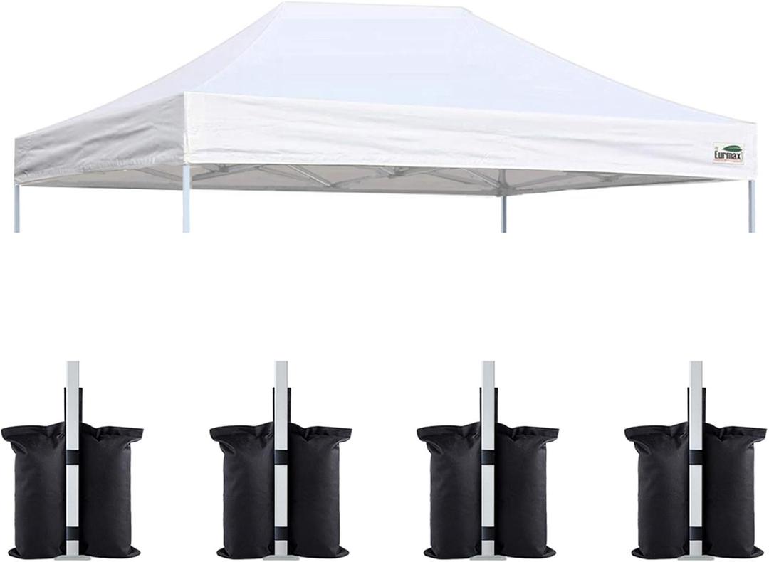 Eurmax USA 10x15 Pop Up Canopy Replacement Top,Universal Instant Canopy Cover ONLY,Heavy Duty UPF 50+ UV Protection,Water & Wind Resistant Tarp, Bonus 4 Sand Bags (White)